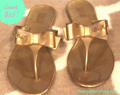 gold coach bow flip flops