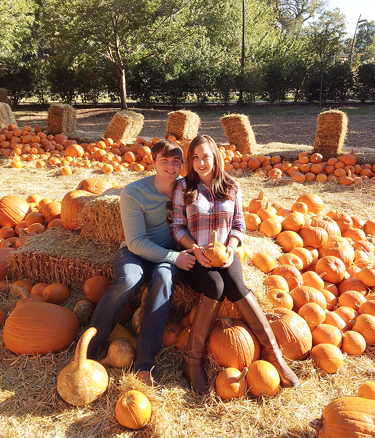 Fall pumpkin patch couples photo