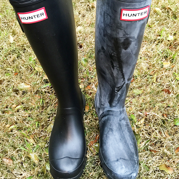 red black and white hunter boots