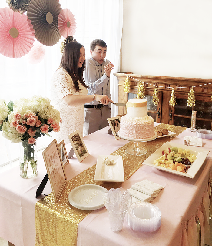pink and gold couple's shower
