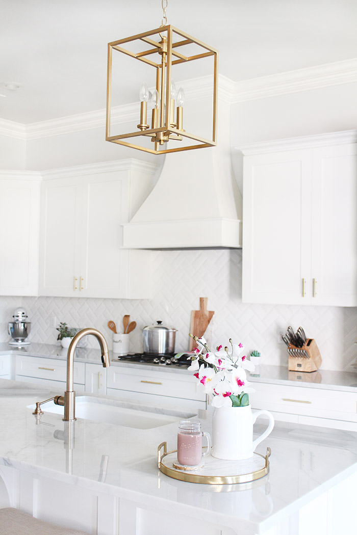 White Marble and Gold Kitchen