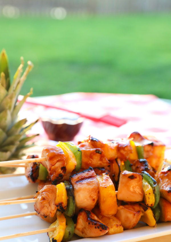 Grilled Teriyaki Chicken Kabobs with Grilled Bell Peppers and Pineapple