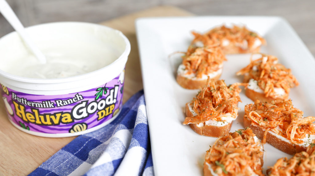 Buffalo Chicken Crostini Bites Recipe with Heluva Good Ranch Dip