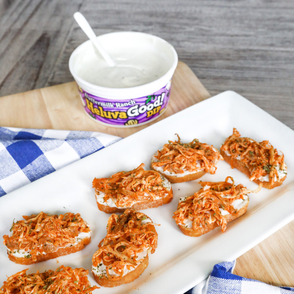 Buffalo Chicken Crostini Bites Recipe with Heluva Good Buttermilk Ranch Dip