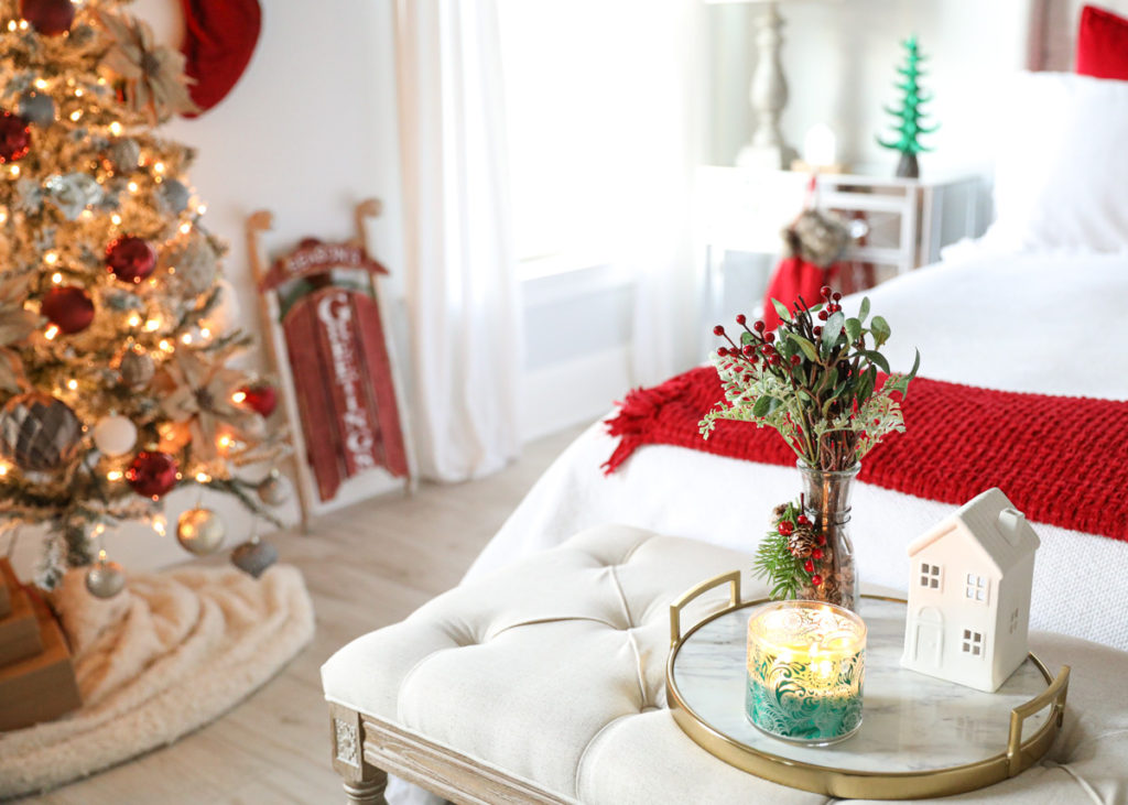 Red Bedroom Decorated for Christmas 