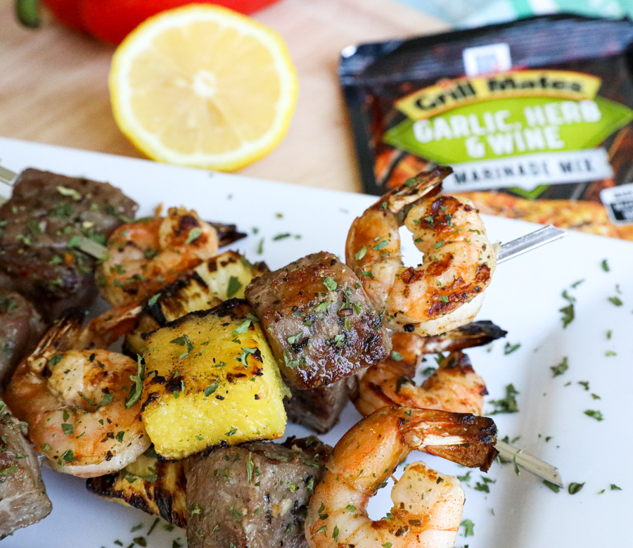 Garlic Herb and Wine Grilled Steak & Shrimp Surf and Turf Kabobs